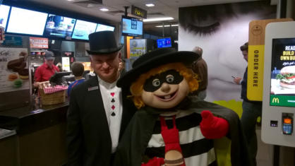 George Stas and the Hamburgler at a McDonalds Event